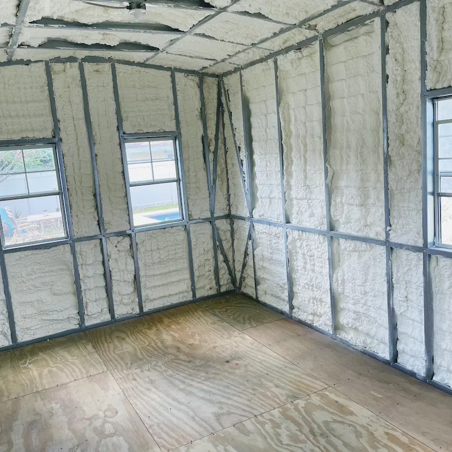 Closed-cell spray foam insulation applied to wall cavities in a residential project in Maryland City
